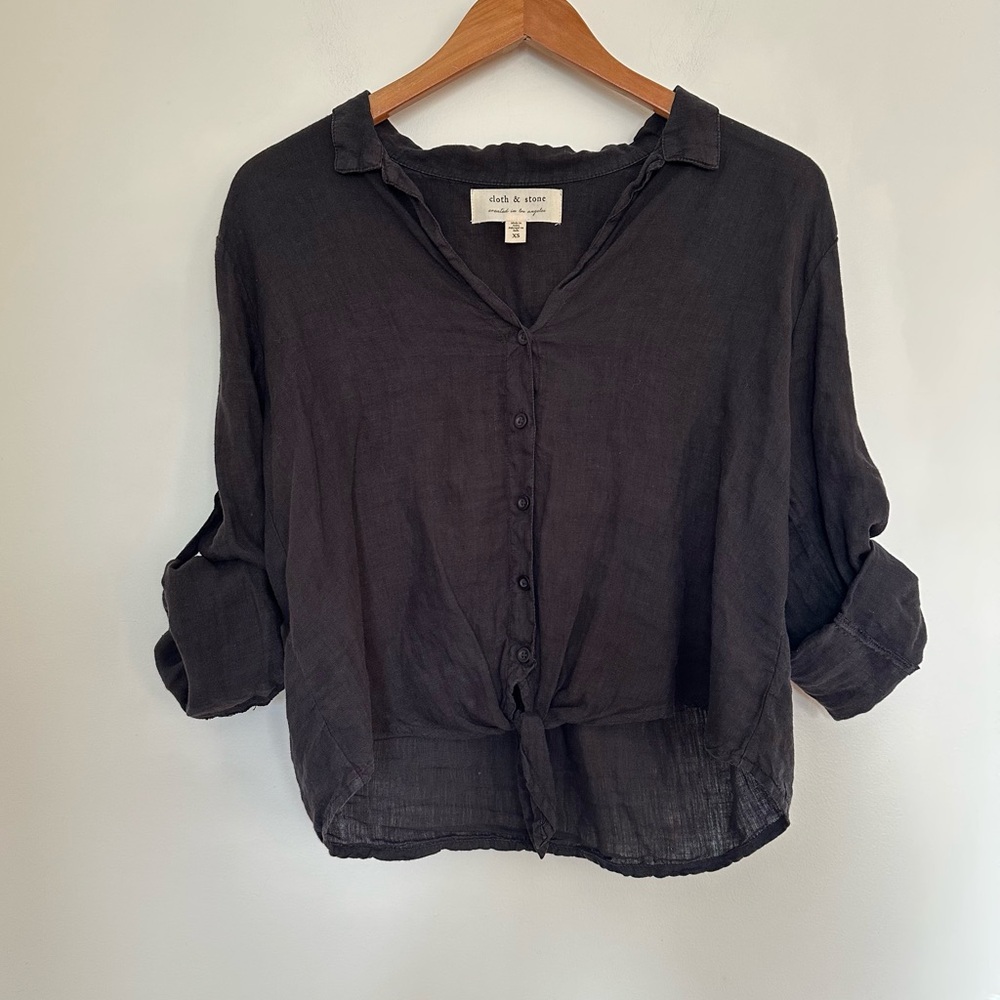 Cloth & Stone 100% Linen Button Front Top Size XS Coastal Nautical Classic